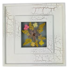 Distressed Look White Framed Pressed Flowers Wall Art Home Decor
